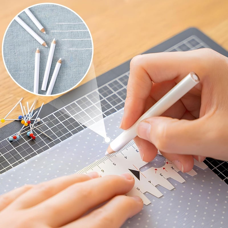 Esslly 7PCS Fabric Pencils for Sewing, White Water Soluble Sewing Fabrics Maker, Tailors Chalk for Cloth Wipe Quilting, Fabric Pencil for Dressmakers DIY Crafts (8.75 cm) - Image 3
